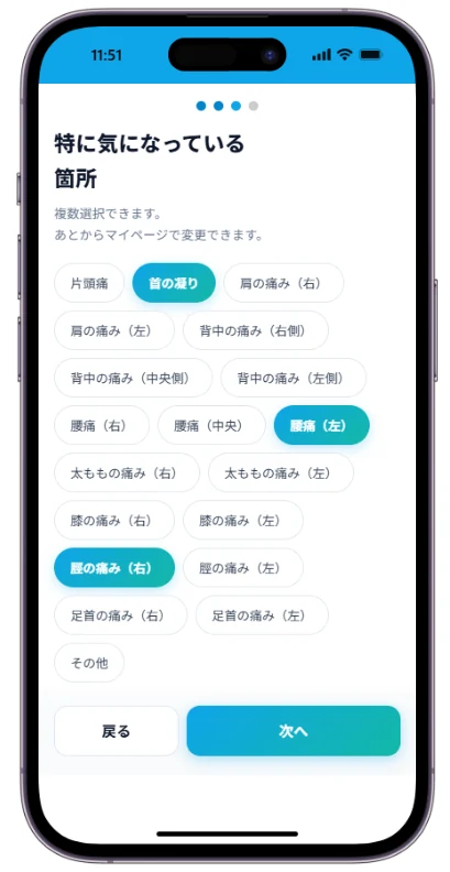 特に気になっている箇所の選択画面